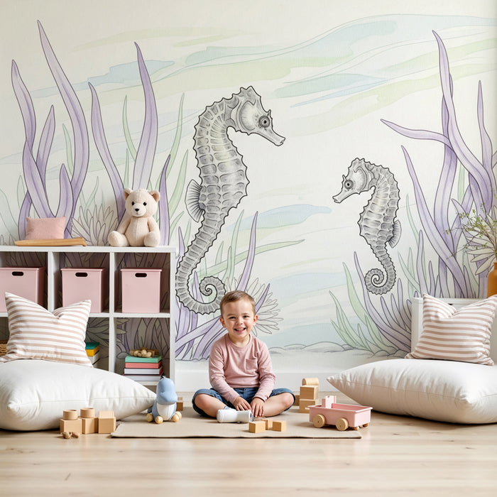 Kinderzimmer Tapete | Beruhigende Seepferdchen und Meeresgründe