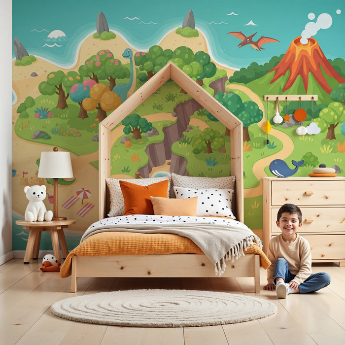 Papel pintado infantil | Isla de dinosaurios y aventuras tropicales
