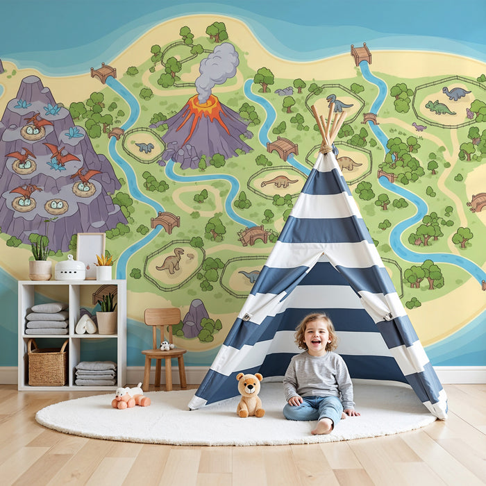 Kinderzimmer Tapete | Dinosaurierinsel und fantastische Landschaften