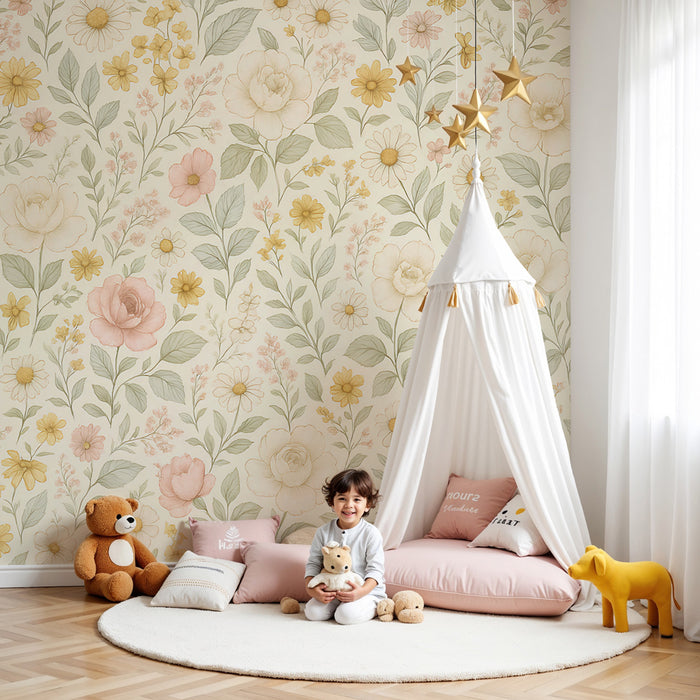 Papel de parede criança | Delicado jardim florido