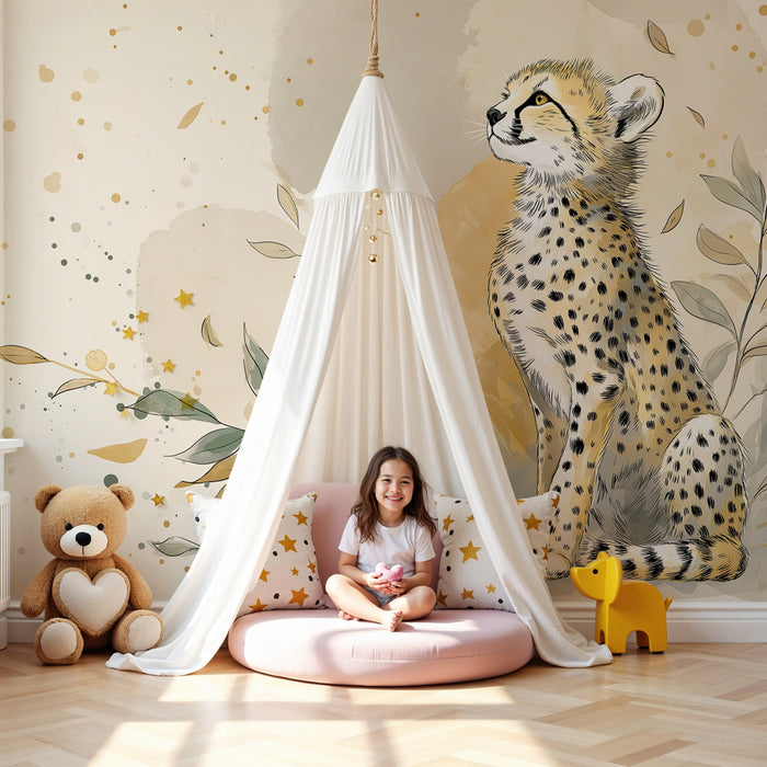 Papel pintado infantil | Joven guepardo en medio de la naturaleza