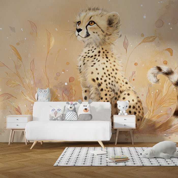 Kids room wallpaper | Noor gepard lehtede vahel