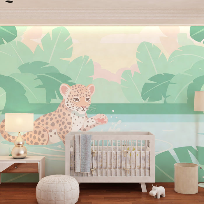 Papier peint chambre enfant | Jeune léopard dans la jungle