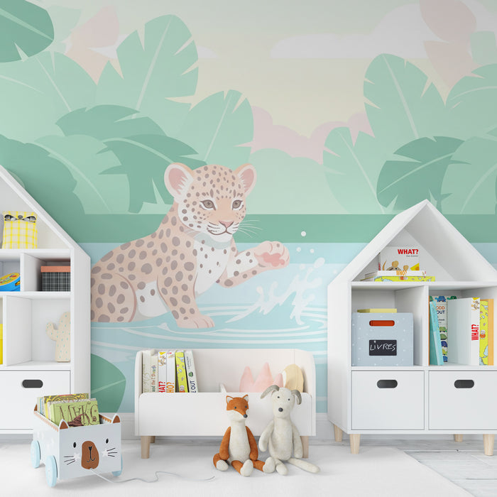 Papier peint chambre enfant | Jeune léopard dans la jungle