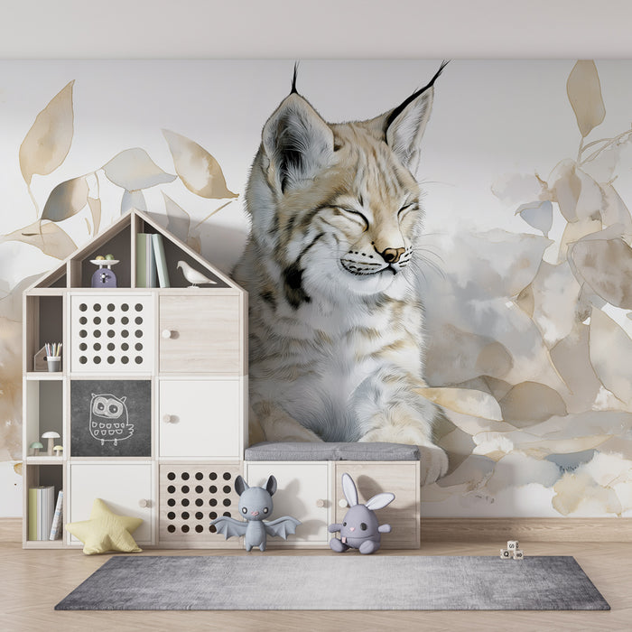 Kids room wallpaper | Noor unine ilves lehtede vahel