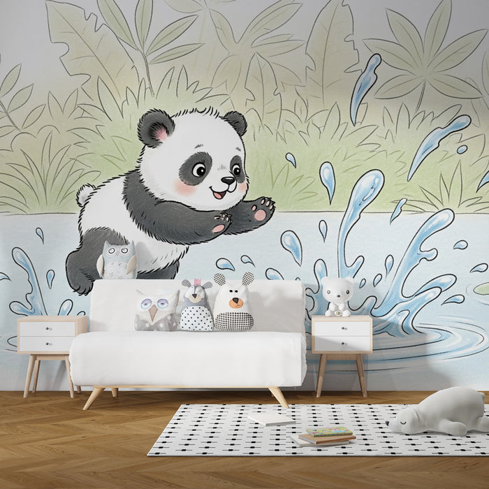Kinderzimmer Tapete | Fröhlicher junger Panda in der Natur
