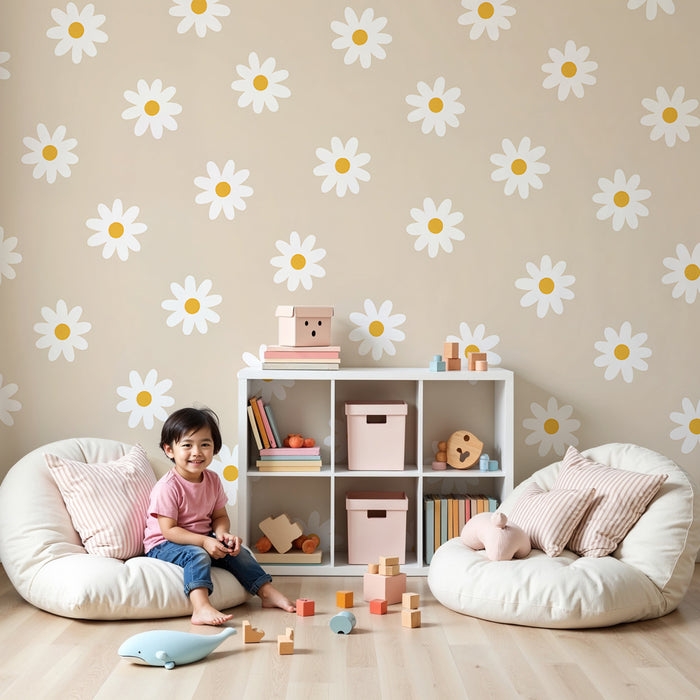 Kids room wallpaper | Ilusad kollased pärjad beežil taustal