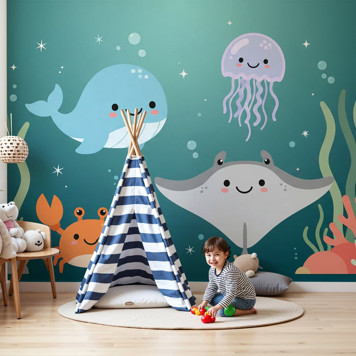 Papel pintado infantil | Alegres criaturas marinas