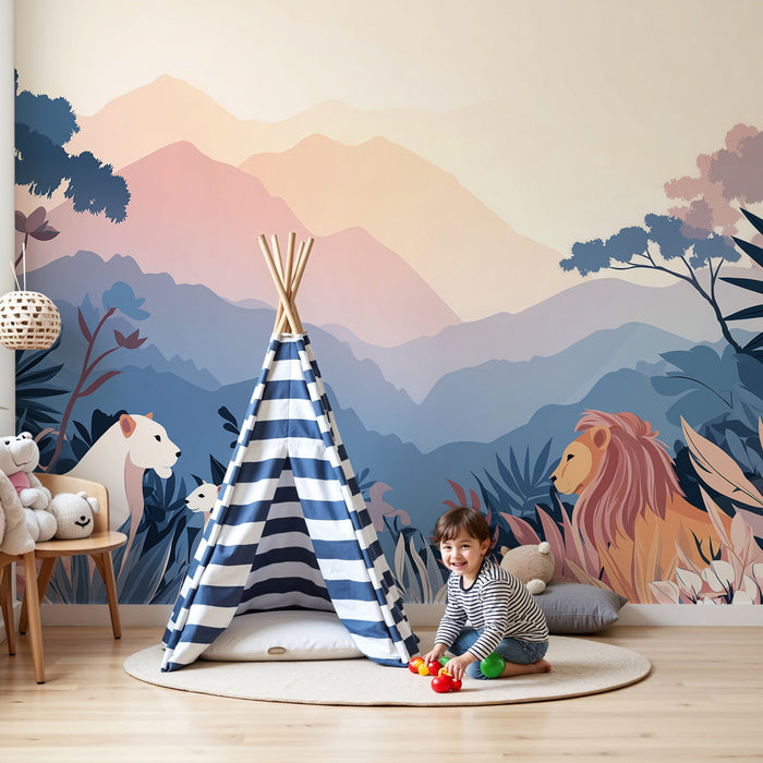 Papier peint chambre enfant | Jungle sauvage et animaux majestueux