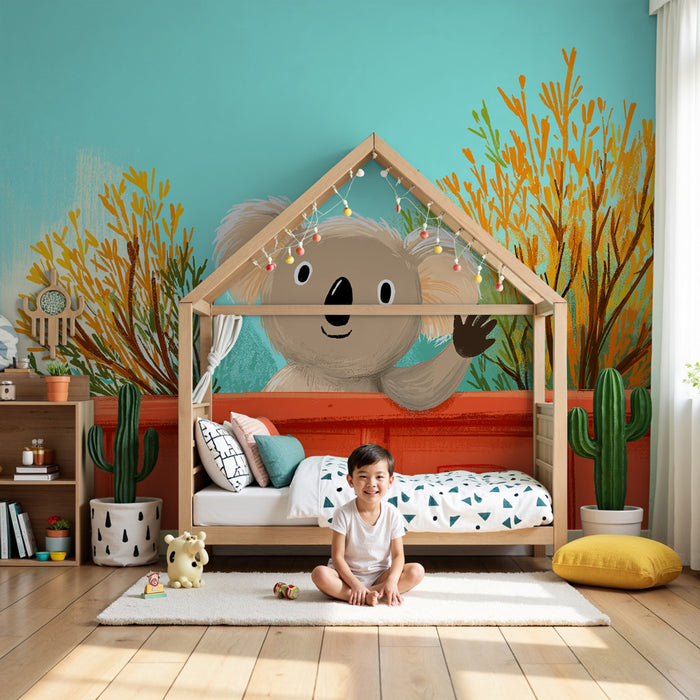 Tapeta dětského pokoje | Přátelský koala a barevný les