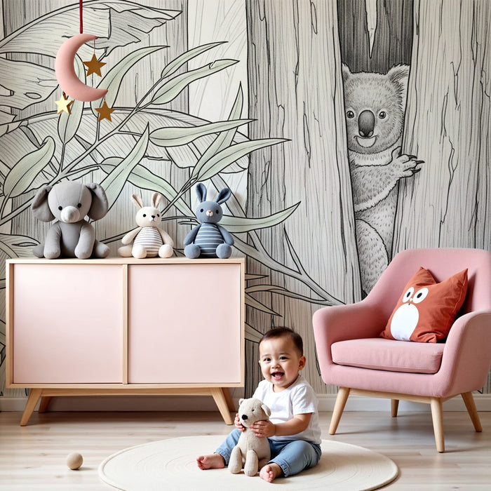 Papier peint chambre enfant | Koala curieux dans la forêt
