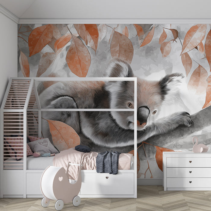 Papier de parede dječja soba | Udobni koala u svojem lišću