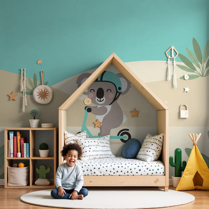 Dětská tapeta | Dynamický koala na koloběžce