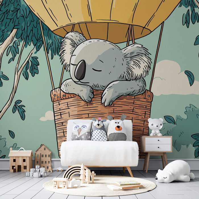 Papier peint chambre enfant | Koala en montgolfière