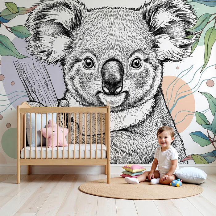 Kinderkamer behang | Speelse koala in de natuur