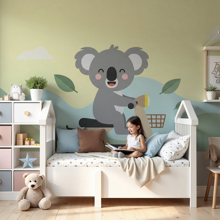 Papel de parede criança | Koala feliz em seu patinete