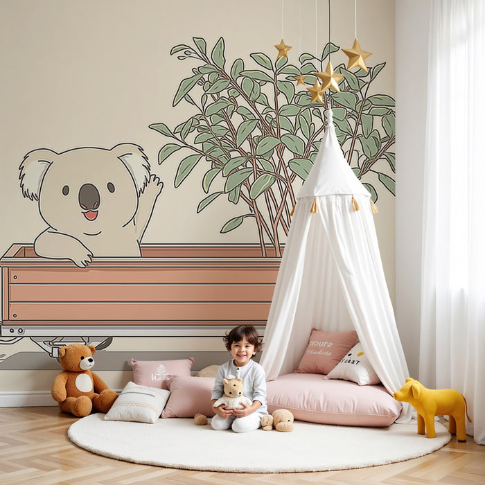 Tapeta dětského pokoje | Roztomilý koala s rostlinou