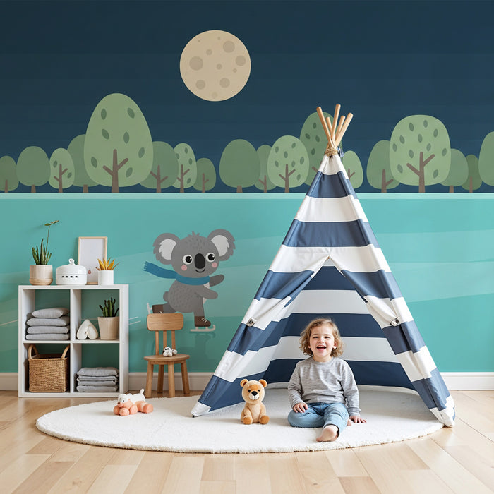Kinderzimmer Tapete | Koala Skater unter dem Vollmond