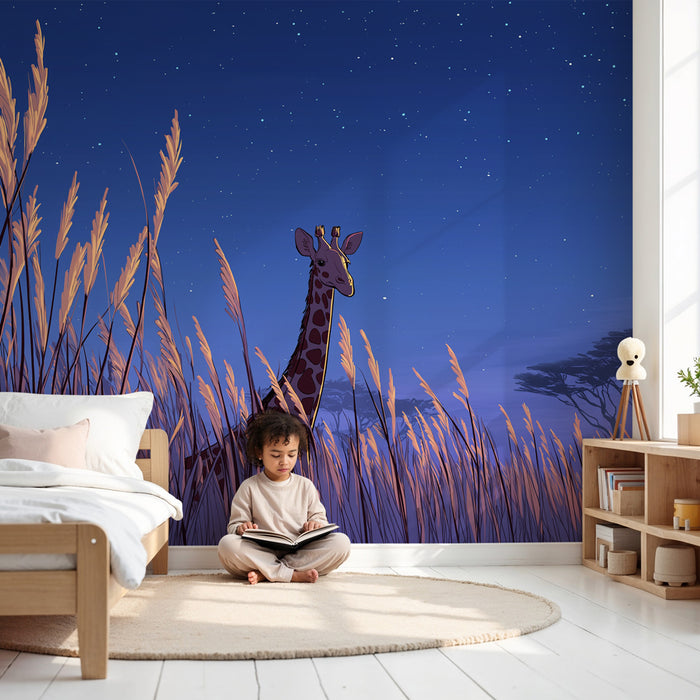Papel de parede criança | A girafa sob as estrelas