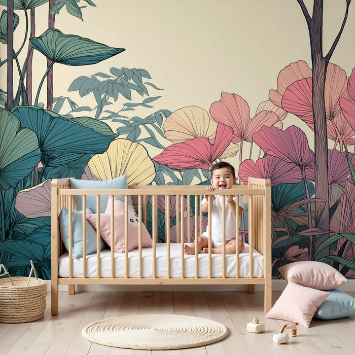 Papier peint chambre enfant | Laissez-vous emporter par la douceur d'une forêt colorée