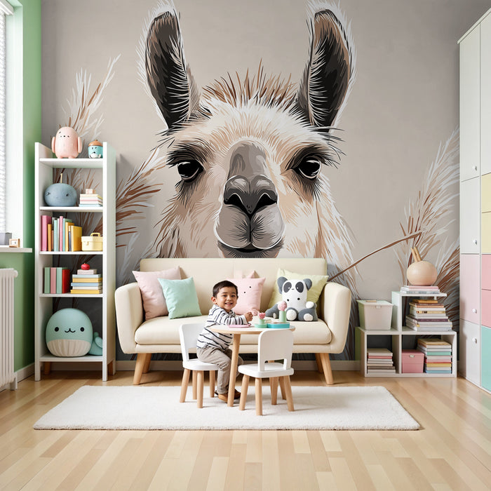 Kinderzimmer Tapete | Lama inmitten von Gräsern