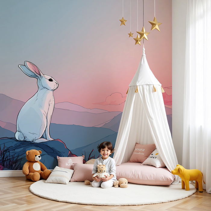 Kids room wallpaper | Contemplative rabbit at dusk