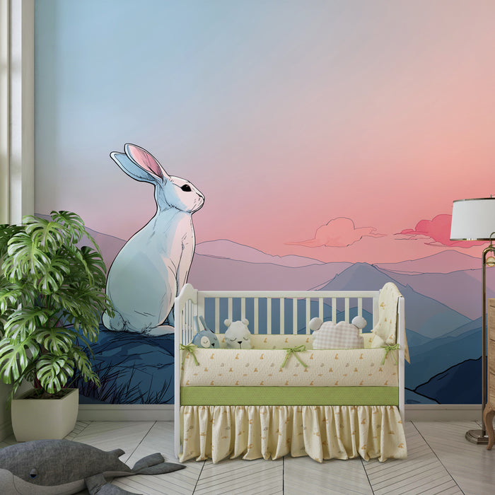 Kids room wallpaper | Contemplative rabbit at dusk