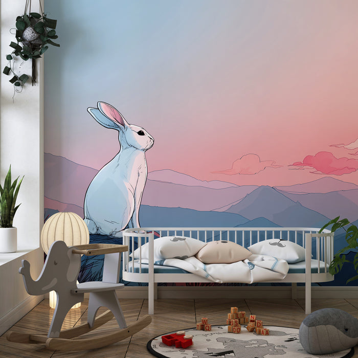Kids room wallpaper | Contemplative rabbit at dusk