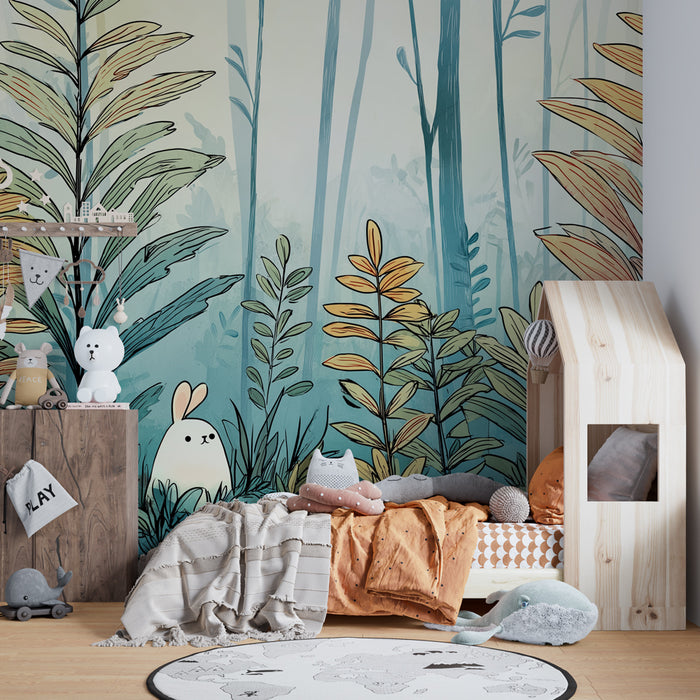 Papier de parede quarto criança | Coelho na floresta encantada