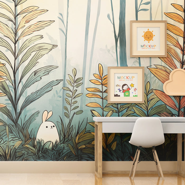 Papier de parede quarto criança | Coelho na floresta encantada