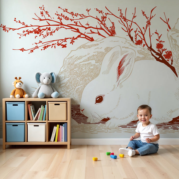 Carta da parati bambini | Coniglio e natura tranquilla