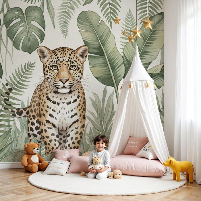 Papel de parede criança | Leopardo na selva luxuriante