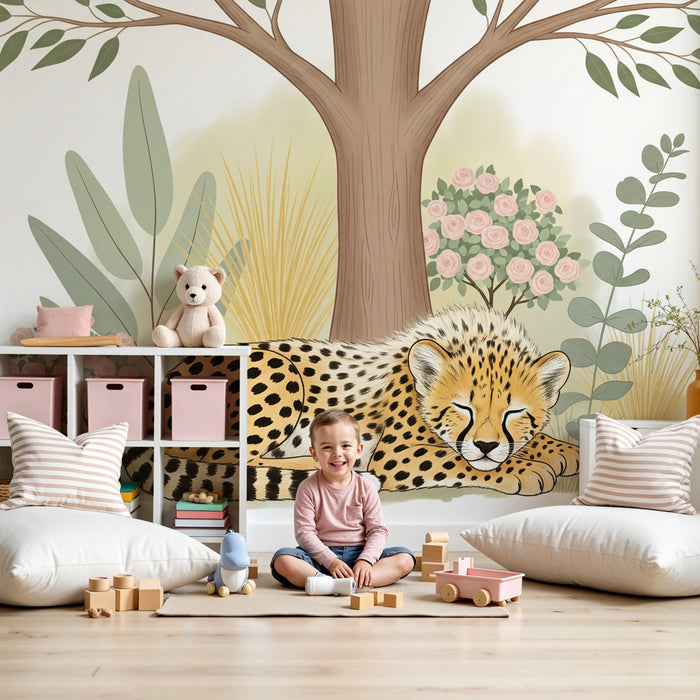 Papier de parede otroška soba | Zaspan leopard sredi mirne narave