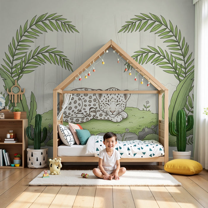 Kinderkamer behang | Slapende luipaard in de jungle