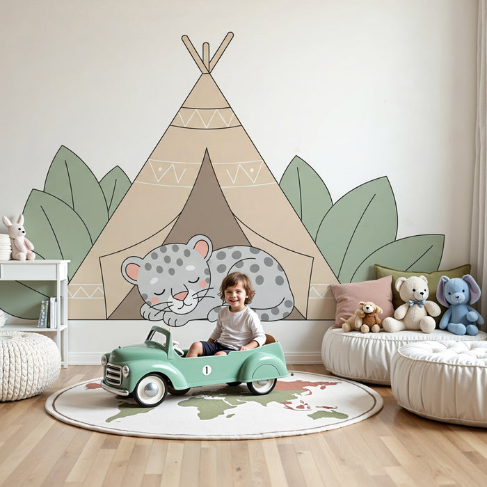 Tapety dla dzieci | Śpiący lampart pod tipi