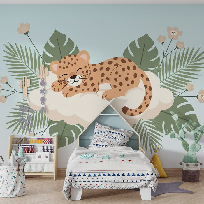 Papel de parede criança | Leopardo adormecido em uma nuvem