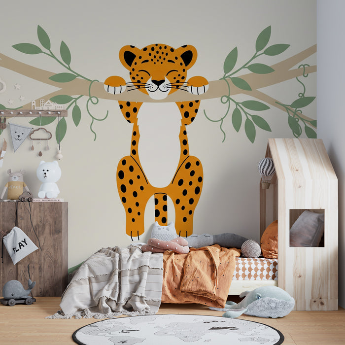 Tapet barnerom | Leken leopard i jungelen