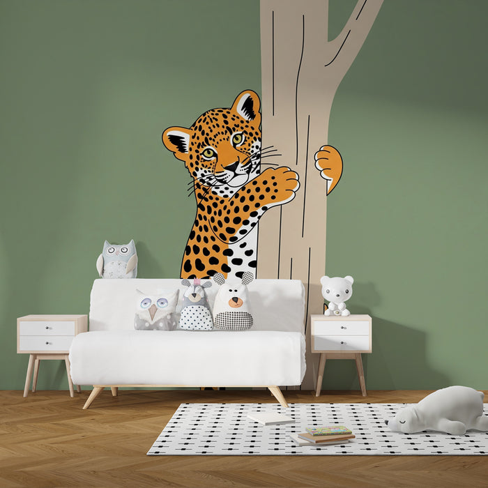 Papier de parede dječja soba | Šaljivi leopard u svom drvetu