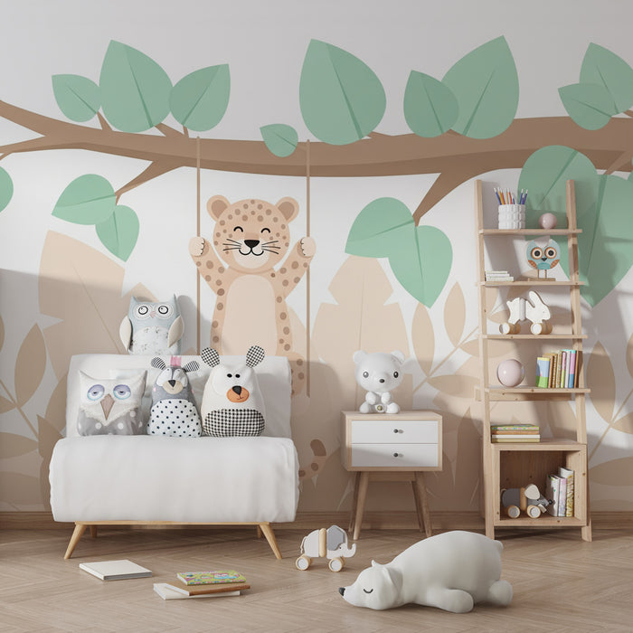 Kids room wallpaper | Õnnelik leopard kiigel