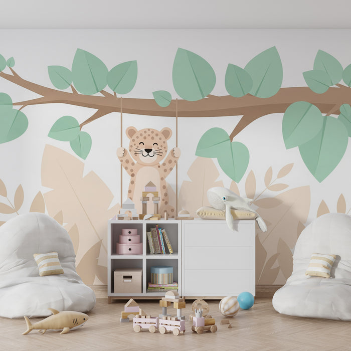 Kids room wallpaper | Õnnelik leopard kiigel