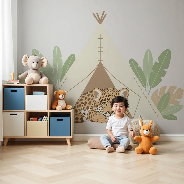 Tapety dla dzieci | Spokojny leopard w namiocie