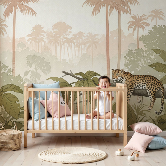 Kinderkamer behang | Rustige luipaard in weelderige jungle