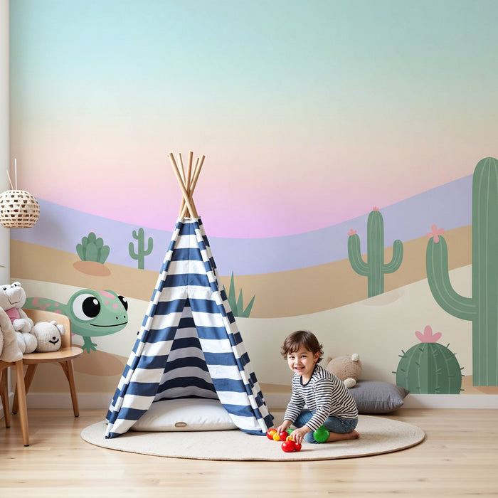 Papier peint chambre enfant | Lézard mignon et désert coloré