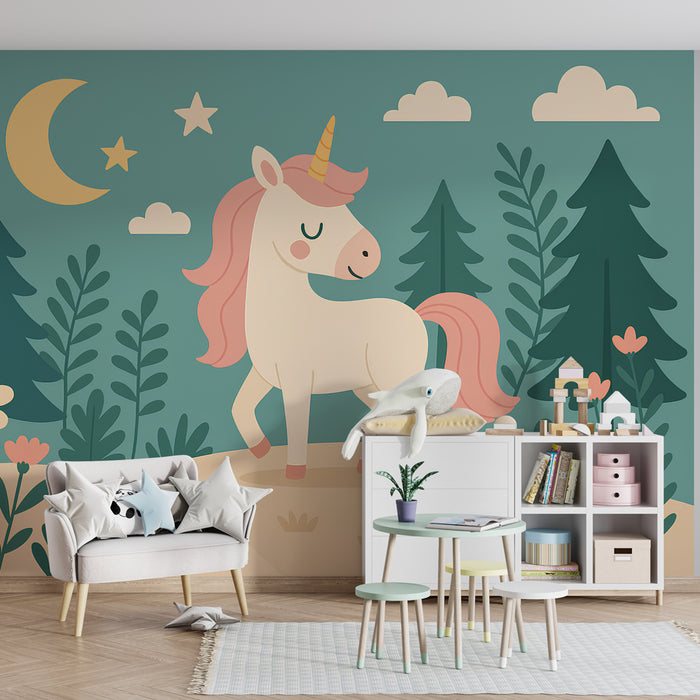 Papel de parede criança | Unicorn magic under the moon