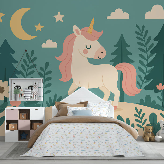 Papel de parede criança | Unicorn magic under the moon