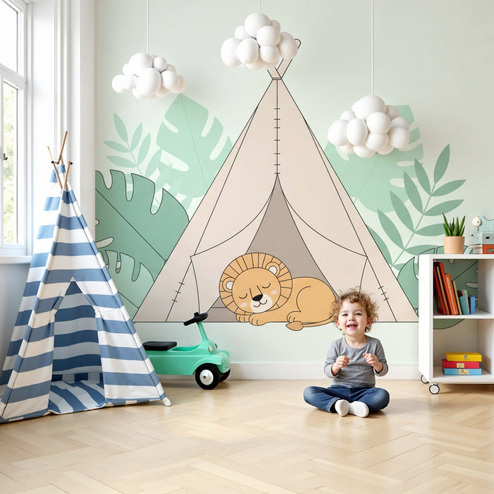 Tapety dla dzieci | Uścisk lwa i tipi w dżungli