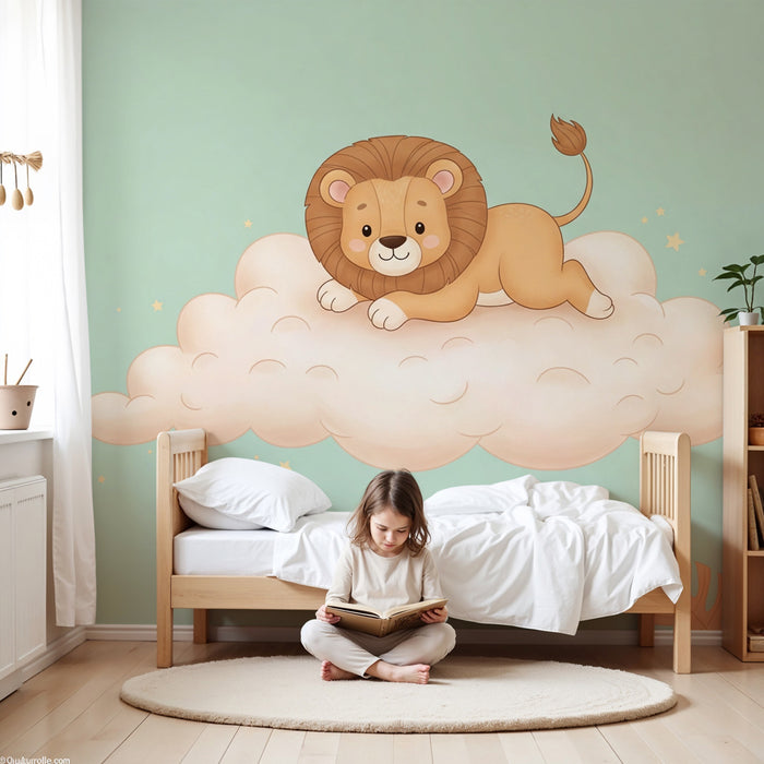 Papel pintado infantil | León abrazando una nube