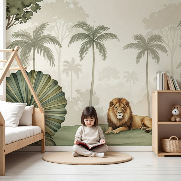 Papier peint chambre enfant | Lion majestueux dans la jungle