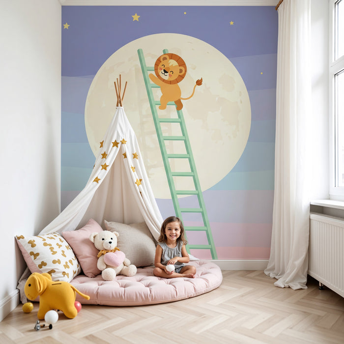 Papel pintado infantil | León lindo y cielo estrellado