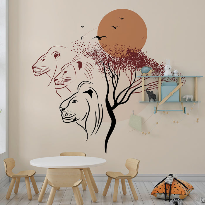 Kids room wallpaper | Majestic lions and sunset